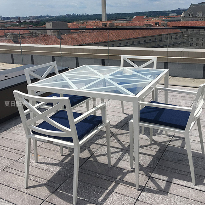 Mesa y silla de ocio al aire libre Villa patio sala de sol impermeable simple jardín al aire libre combinación de muebles de aleación de aluminio