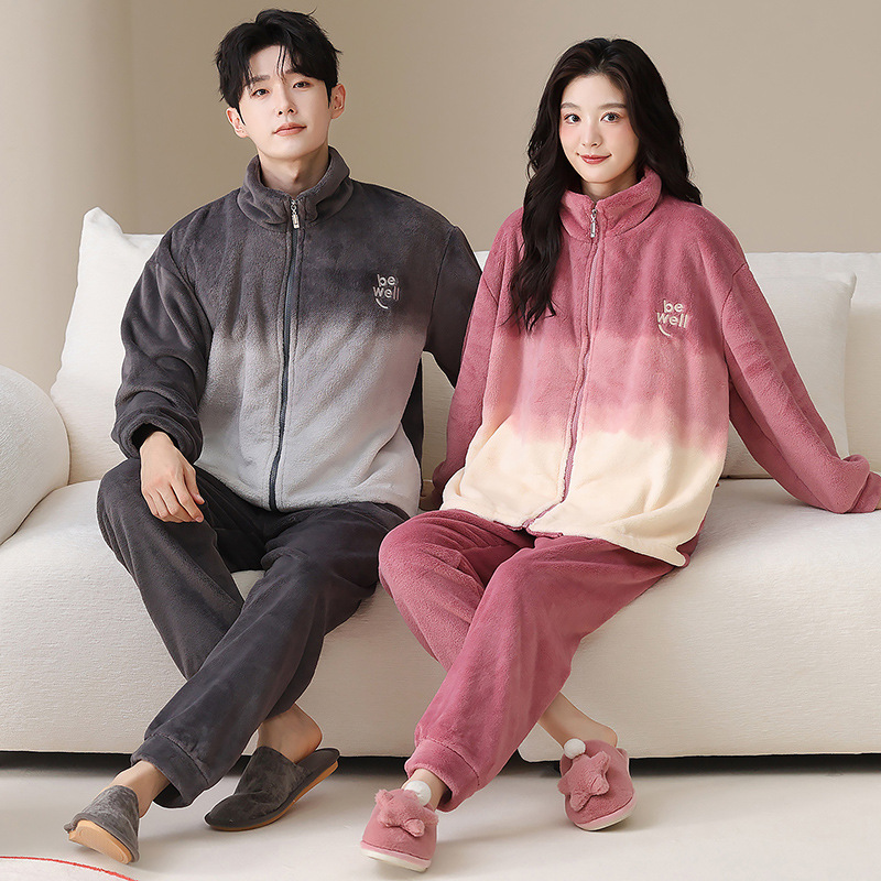 Coral vello pareja pijama de invierno para mujeres 2025 nuevo vello con cremallera gruesa se puede usar ropa de franela masculina
