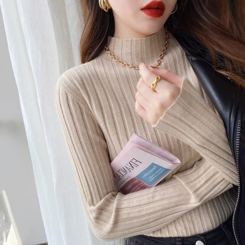 女性用ピットハーフタートルネックボトリングシャツ、女性用インナーセーター、秋冬白のスタイリッシュな万能トップス、黒のセーター|undefined