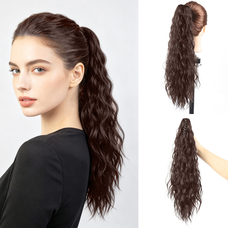 European and American style women's wig ponytail with wavy long curly hair, fluffy corn perm, clip-on ponytail hair extensions European and American style women's wig ponytail with wavy long curly hair, fluffy corn perm, clip-on ponytail hair extensions
