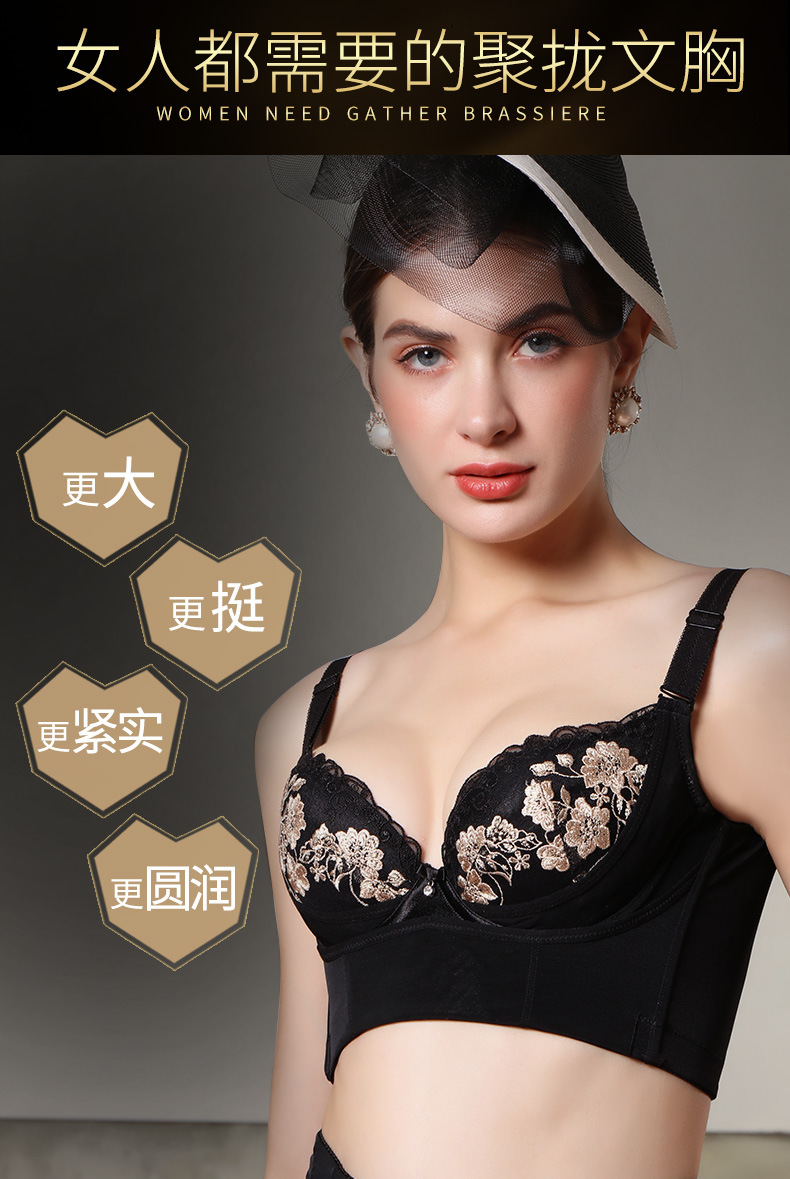 安提尼亚美体内衣臻爱巴黎短文胸六扣调整型聚拢侧收副乳胸罩大码