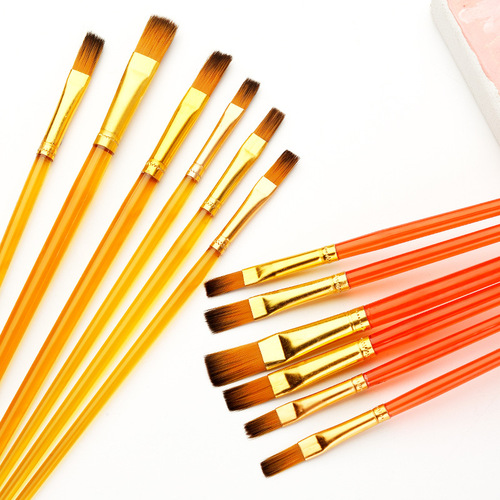Gouache brush 6 set transparent rod nylon hair hand-painted art row brush painting flat head oil brush