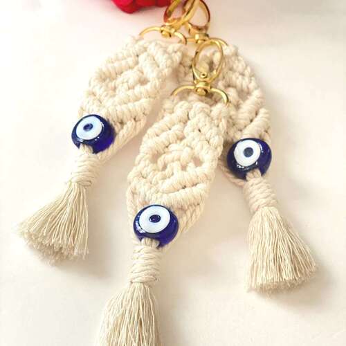 Bohemian hand-woven cotton tassel pendant devil's eye keychain cross-border foreign trade supply