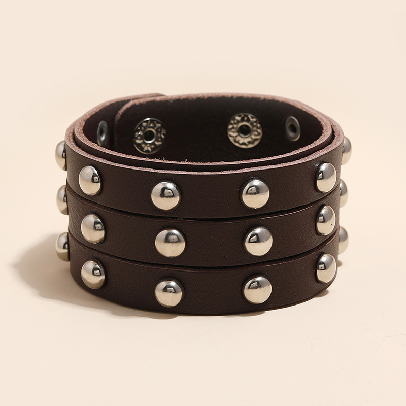 punk style three-row rivet leather bracelet