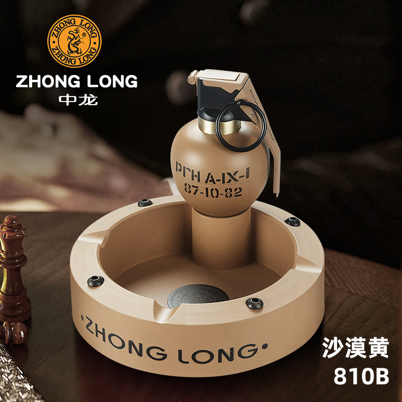 Gran tamaño todo el metal grado fiebre militar M84 modelo de granada de choque inflable encendedor a prueba de viento conjunto de cenicero