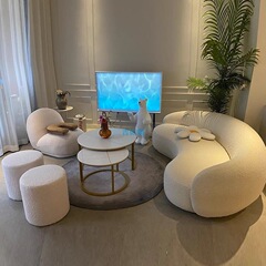 北欧ネット有名人リビングルームライト高級美容室レセプションB&Bウェディングドレスショップクリームインスタイルレジャーエリア曲面ソファ