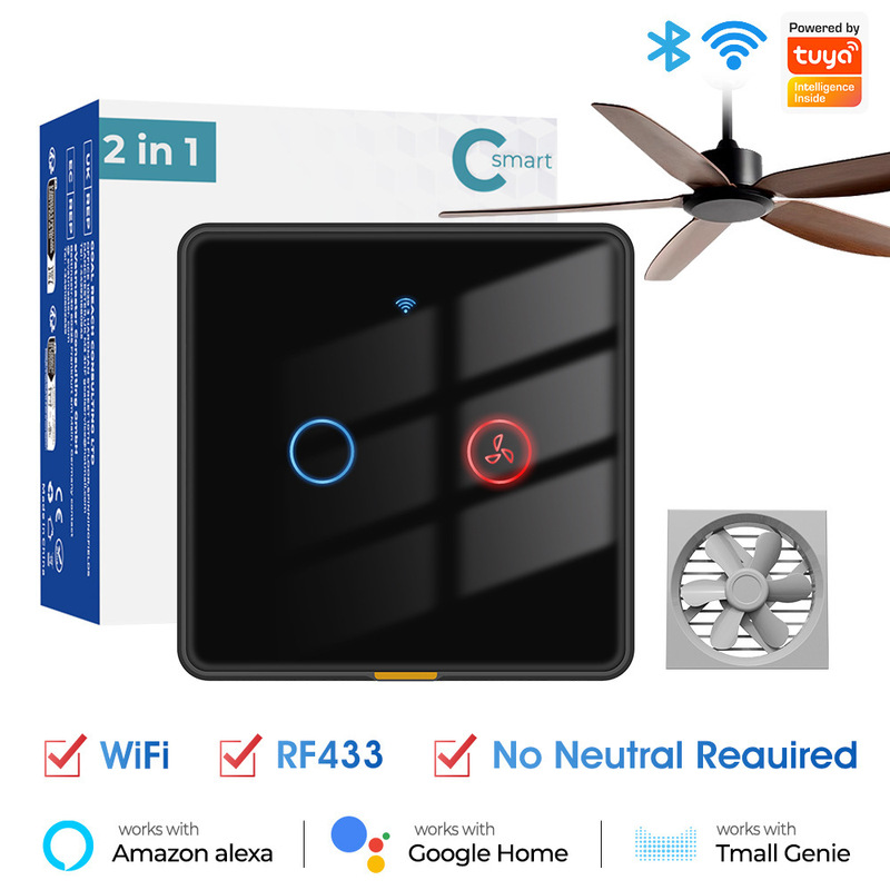 Wifi ファンライト 2 ウェイ RF リモコン壁タッチスイッチ Tuya スマート APP 音声タイミング EU スイッチ|undefined