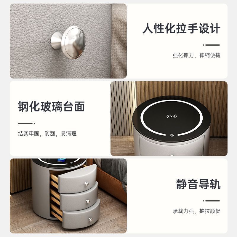 Multifunctional smart nightstand with wireless charging, three-color light, luxury bedside storage and organization cabinet, home use