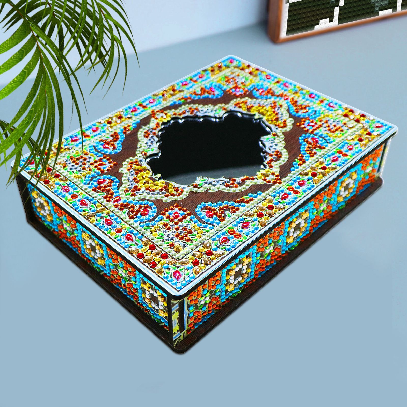 Nueva caja de madera con espejo para accesorios de pintura de diamantes personalizados transfronterizos, caja de almacenamiento de madera de álamo para cosméticos y diamantes de imitación, caja decorativa.