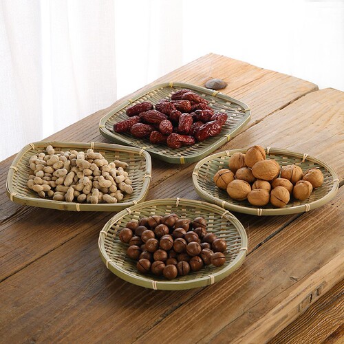 Bamboo-woven fruit tray, bamboo basket, storage container, bread & dried fruit/snack plate, basket, fruit bowl, restaurant candy holder, living room tea snack platter