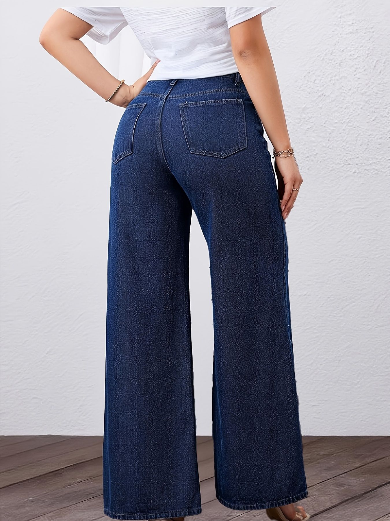 Dames jeans met hoge taille en wijde pijpen washed denim_voghion.com