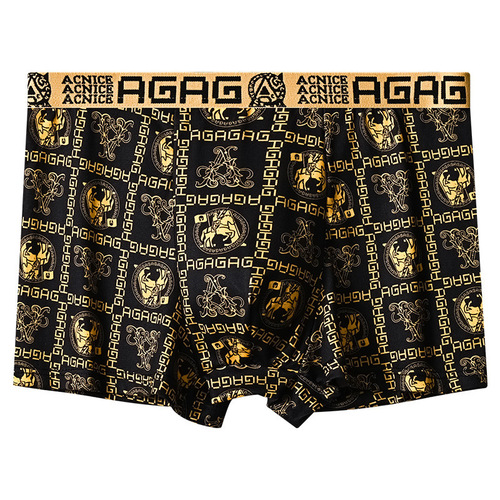 Men's Black Gold Underpants, Four-Corner Trunks, New Breathable Teenager Skin-Friendly Men's Straight Leg Underwear, Trendy