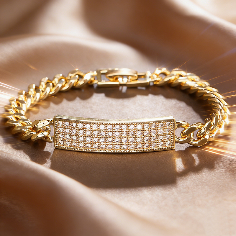 Cross-Border Hot-Selling Cuban Chain Brand Rhinestone Men's Bracelet, High-End Trendy Versatile Niche Personality Minimalist Accessory Cross-Border Hot-Selling Cuban Chain Brand Rhinestone Men's Bracelet, High-End Trendy Versatile Niche Personality Minimalist Accessory