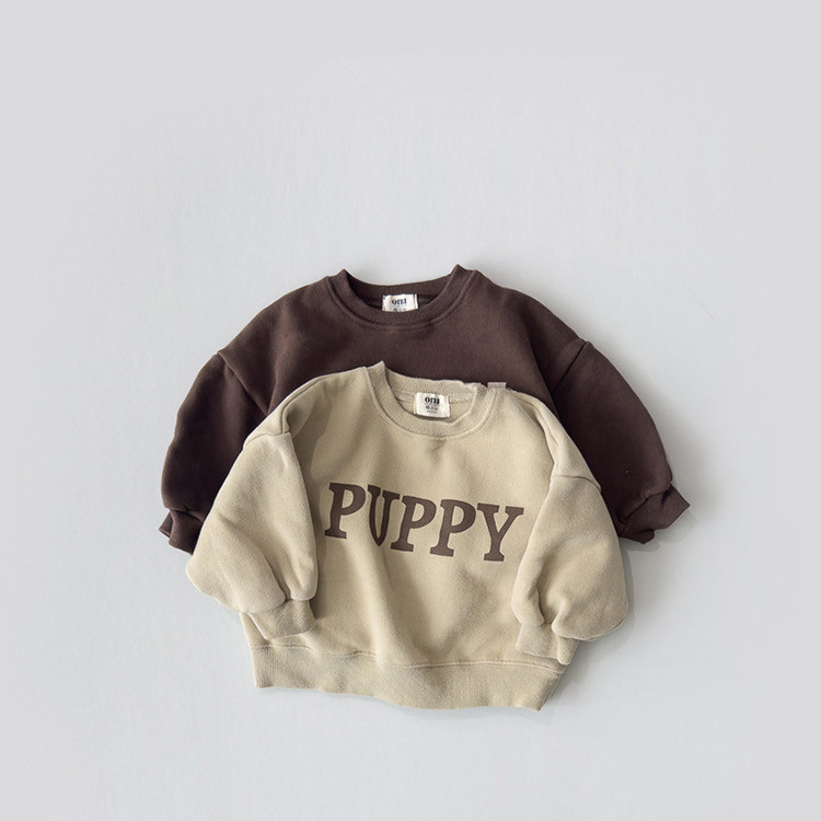 Sudadera de manga larga con estampado de letras para niños, estilo coreano, ropa infantil, top de primavera para bebés, ropa holgada de primavera para niños