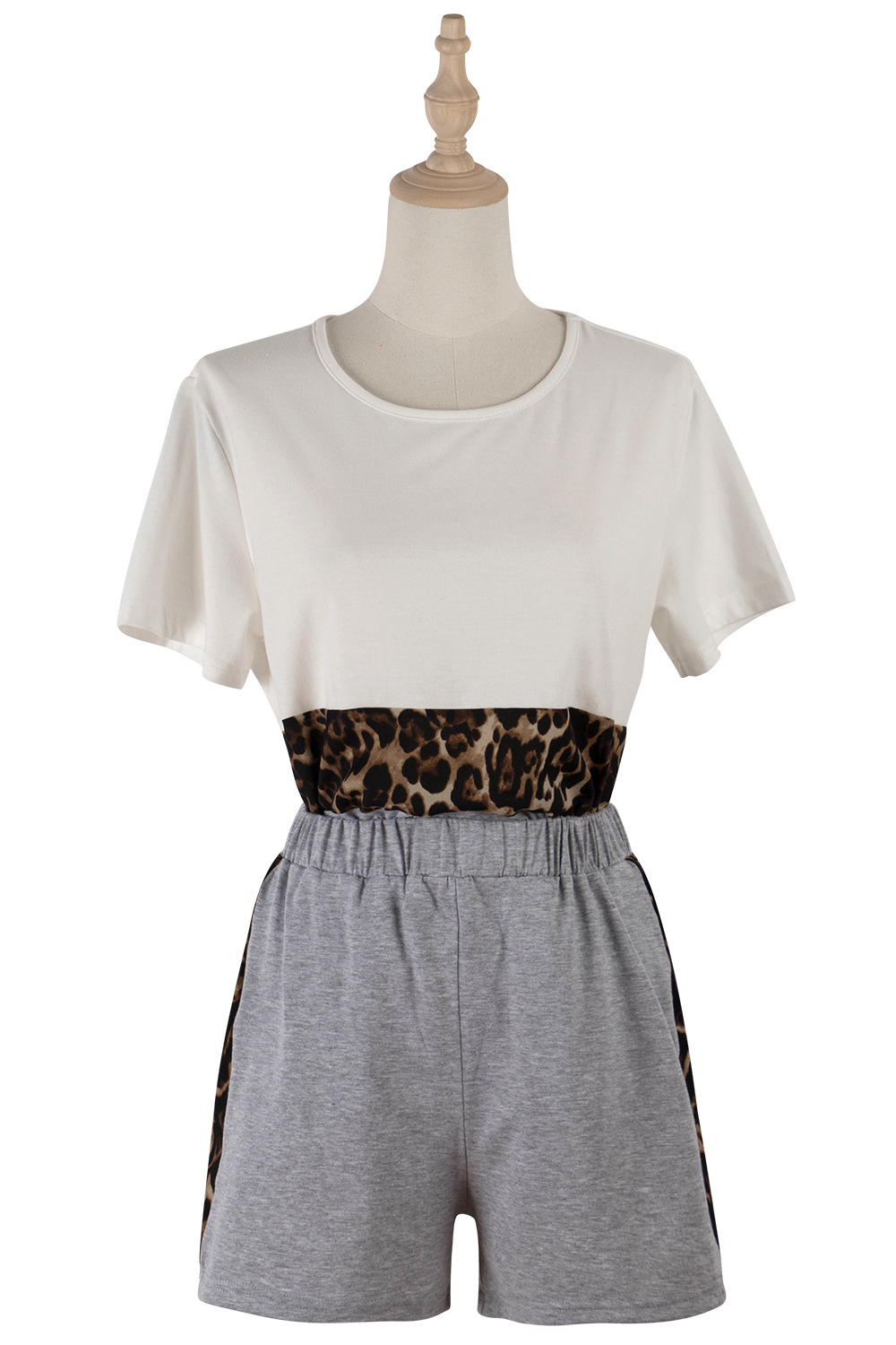 Short-sleeved Leopard Print Splicing T-shirt Shorts Casual Set Wholesale Nihaojewelry display picture 15