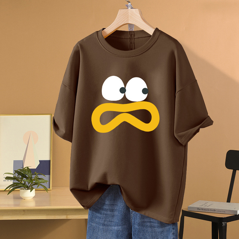 American Style Retro Summer plus size Cartoon Short-sleeved T-shirt Women's Design Sense Small Shoulder chubby girl Half-sleeved Top Trendy Ins