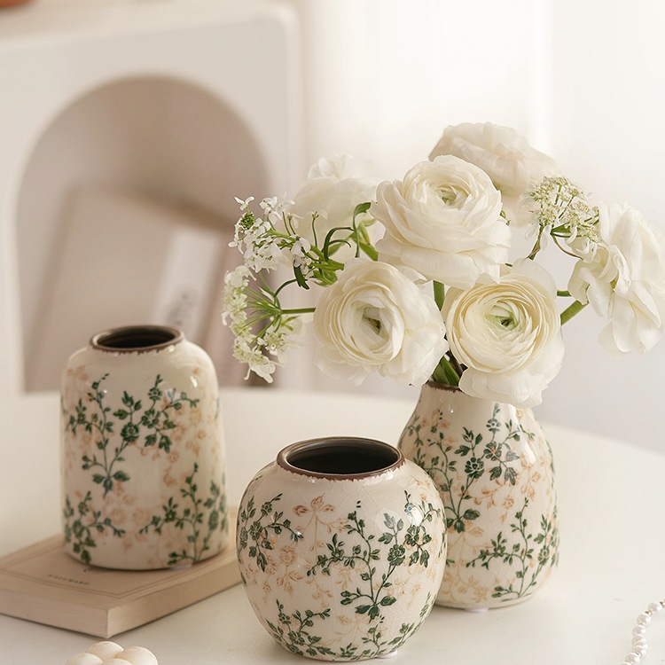 Pastoral retrógrado flor de cerámica pequeña flor de rosa verde grietas de hielo nuevo estilo chino decoración de escritorio de sala de estar estudio