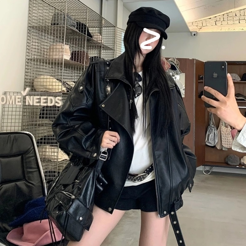酷飒风黑色皮衣外套女2025新款秋季重工复古独特超好看机车夹克|undefined