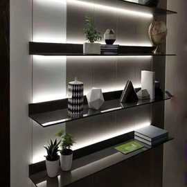 现代简约铝合金LED发光置物架客厅收纳壁挂书架摆件陈列层板