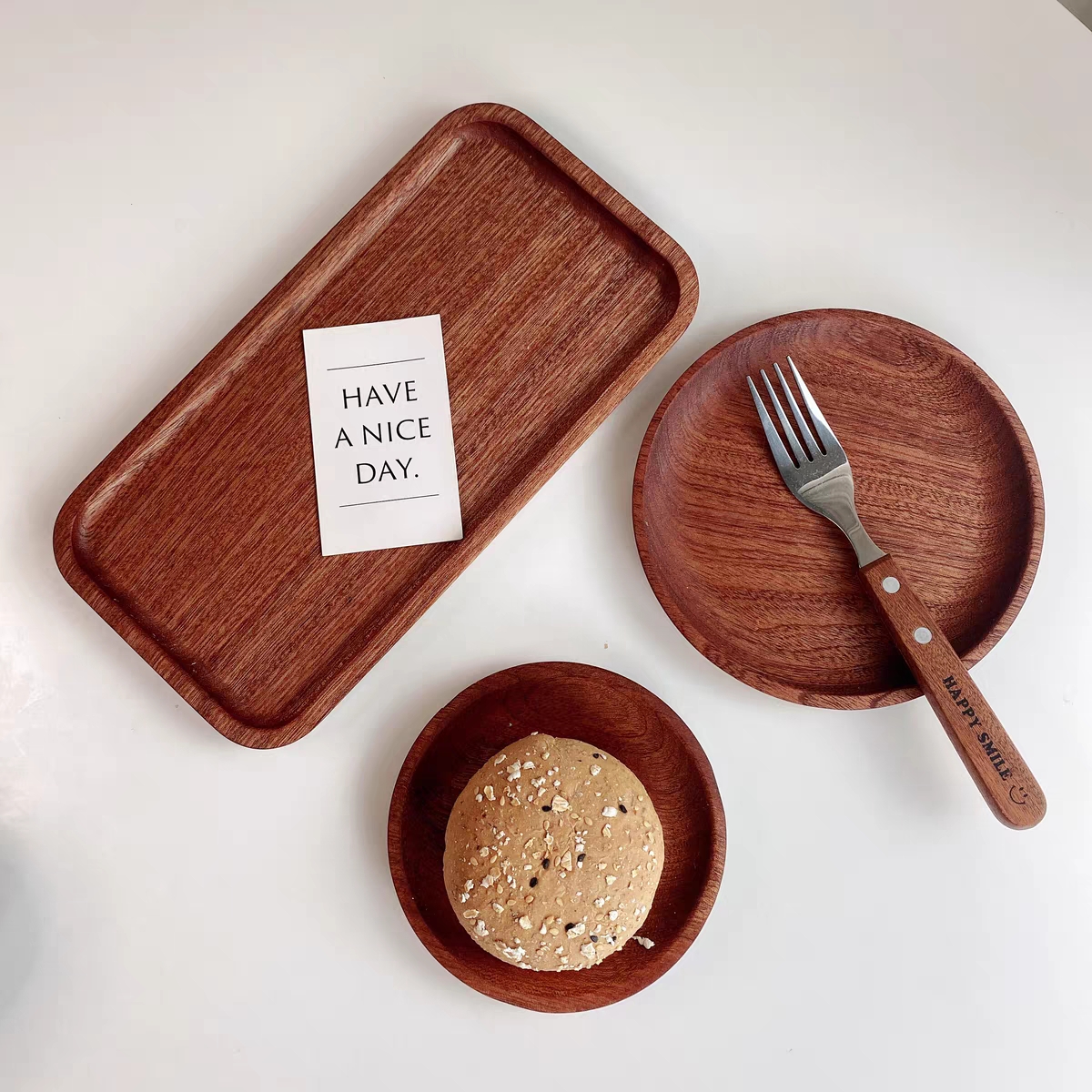 bandeja de madera de árbol de ebano, bandeja de almacenamiento de aire, plato de comedor oval japonés, pastel, pan, café, té, plato de madera sólida image 2