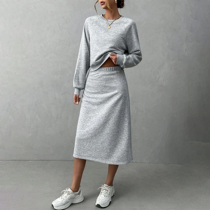 2025 European and American Women's Long-Sleeved Loose Sweatshirt + Skirt Suit Casual European and American Cross-Border Women's New Style Hip-Hugging Suit
