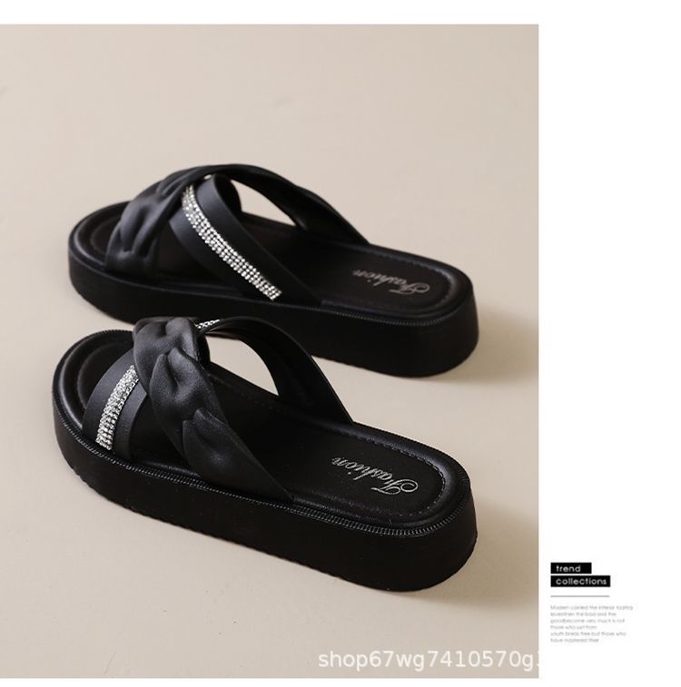 New Korean style summer slippers women's outdoor fashion Cross rhinestone strap sandals design French temperament flip flops batch