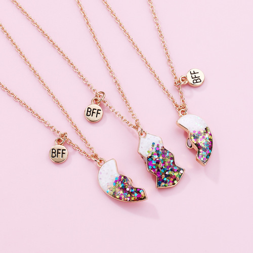 Cross-border new style children's powder-dropping oil necklace BFF good friend set magnet magnet three-person best friend birthday gift