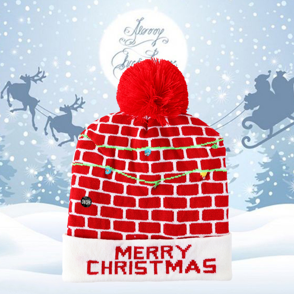Sombrero de Navidad de invierno transfronterizo sombrero de soldado jacquard de punto de moda fiesta de Navidad cálido sombrero de luz LED al por mayor