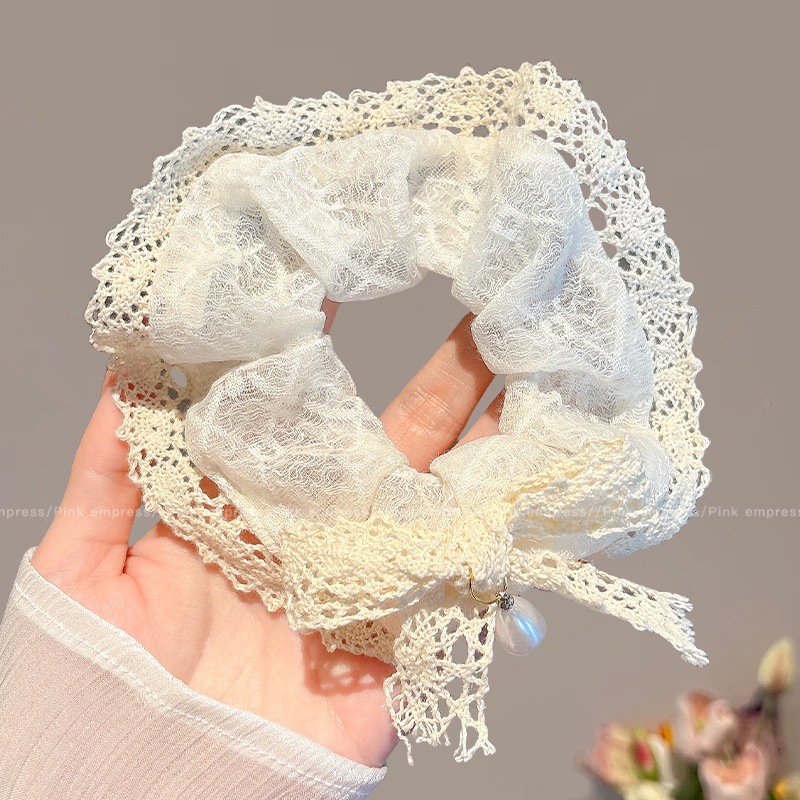 Ballet estilo encaje intestino grueso lazo para el cabello de alto valor con cola de caballo cuerda para el cabello flor para la cabeza niña de verano bola cabeza cuerda para el cabello accesorios para el cabello