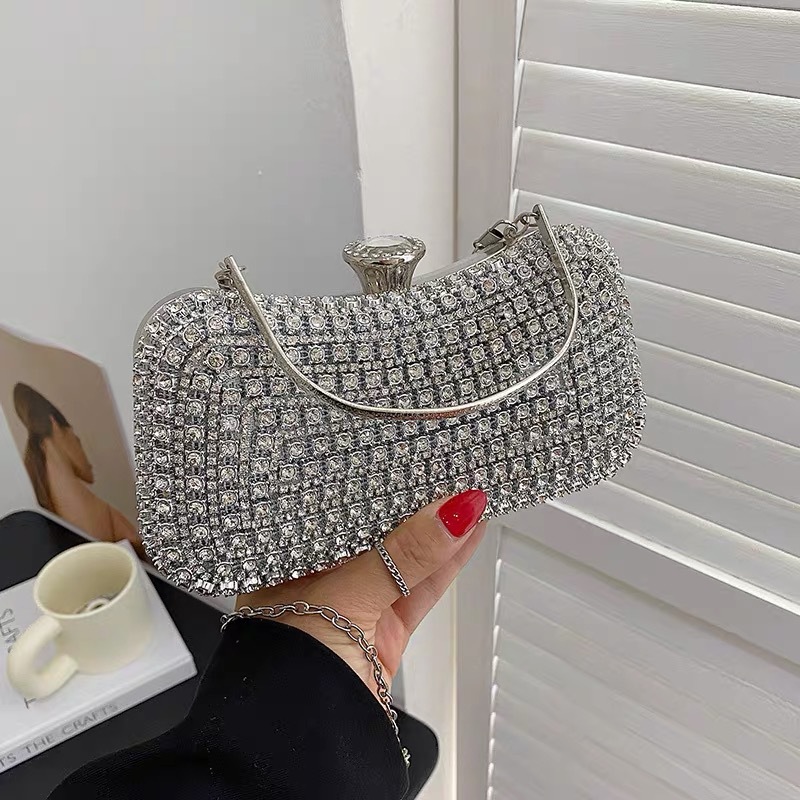 Black Gold Silver Polyester Solid Color Rhinestone Square Clutch Evening Bag display picture 3