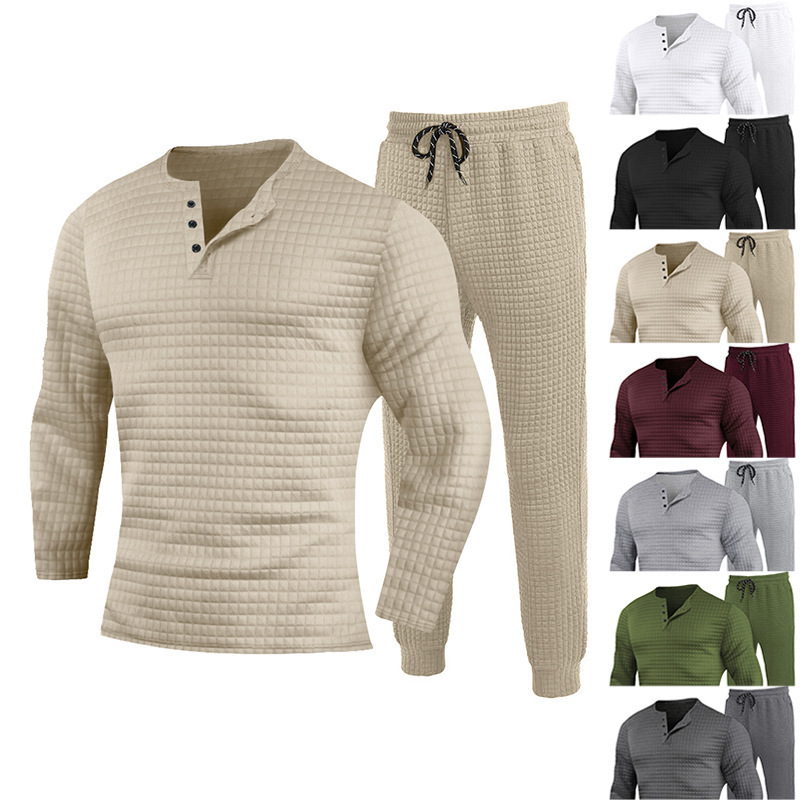 Herren Henley Shirt Und Jogger Hose Set Für Herbst Und Winter_voghion.com
