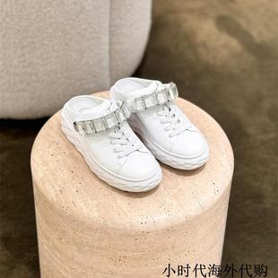 J8 Thick-Soled White Shoes for Women, Two-Wear New Style with Half-Drag French Lazy Crystal Sneakers, Direct Delivery to Casual G3