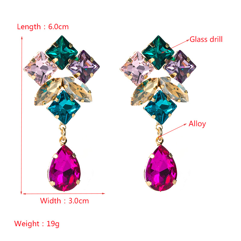 Fashion Personality Multi-layer Alloy Diamond Drop-shaped Colored Glass Diamond Earrings Super Flash Earrings Jewelry display picture 1