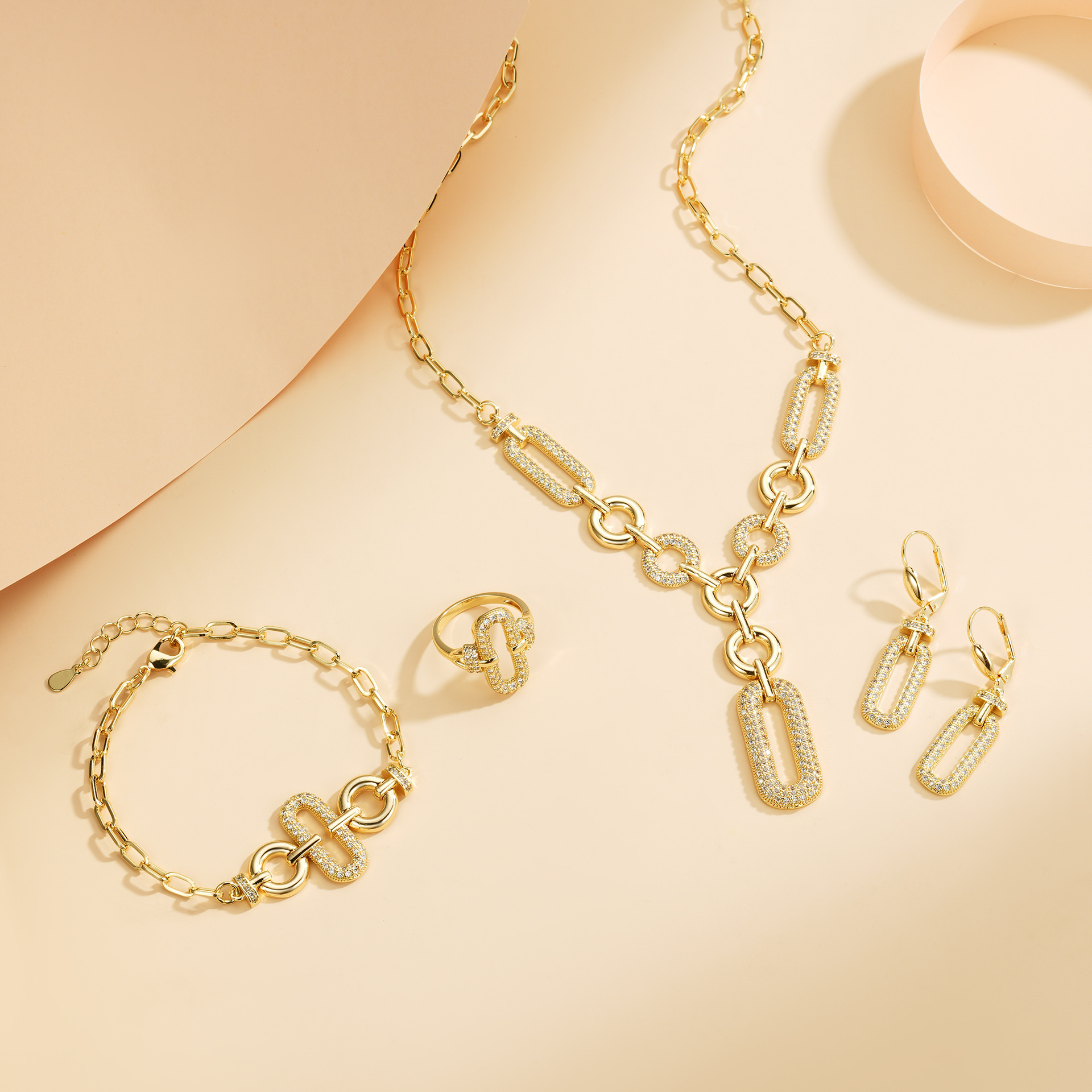 Europa y los Estados Unidos exagerado conjunto de joyas de piedra de silicio cadena de geometría lujosa pulsera de moda de alta gama pendientes anillo conjunto de cuatro piezas image 4