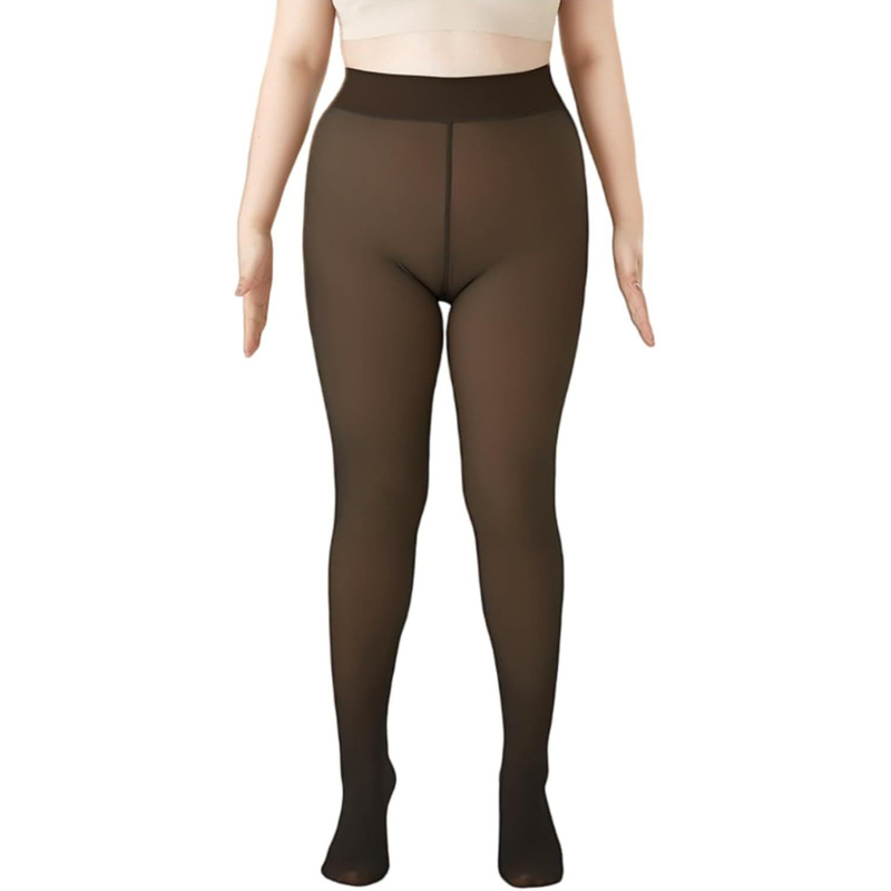 Cross-Border Plus-Size Women's Fleece-Lined Tights, Transparent Thermal Pantyhose, Faux Translucent Winter Pantyhose