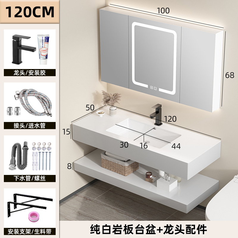 Hotel estilo gabinete de baño combinación Placa de roca integrado cuenca gabinete de baño lavabo cuarto de baño lavabo mesa de lavado