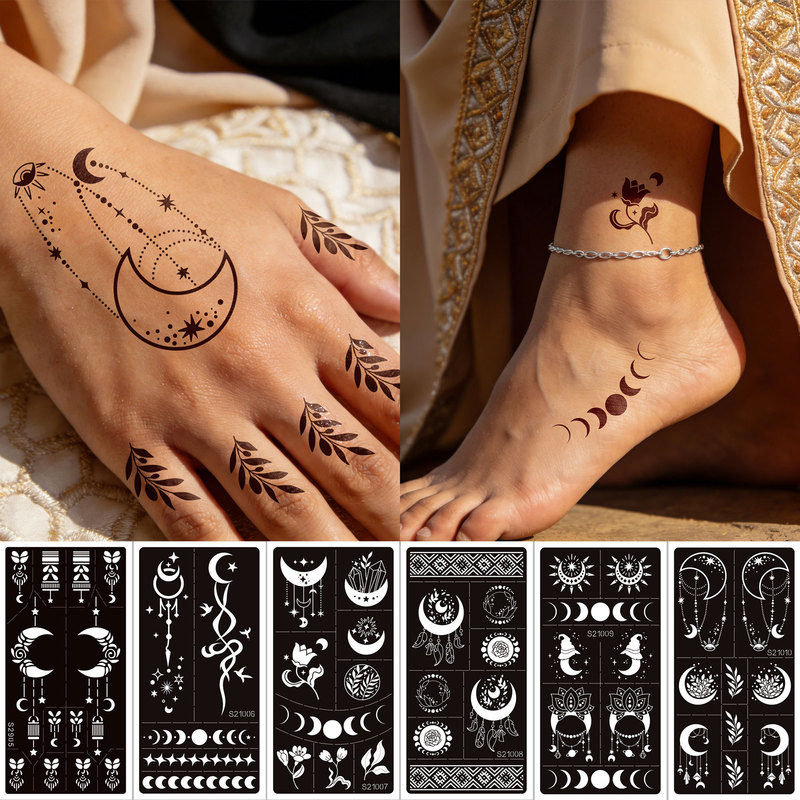 Cross-border henna tattoo templates, hollow-out spray-painted juice tattoos, reusable waterproof long-lasting tattoo template paper Cross-border henna tattoo templates, hollow-out spray-painted juice tattoos, reusable waterproof long-lasting tattoo template paper