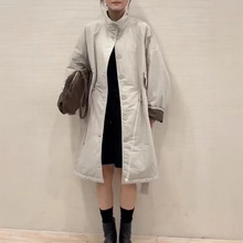韩版高端气质欧货立领轻薄棉服女冬季中长款2024新款宽松夹棉风衣