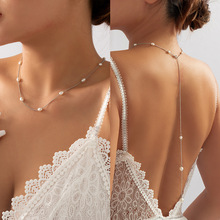 欧美跨境饰品 沙滩风简约新娘后背身体链 性感创意仿珍珠流苏胸链