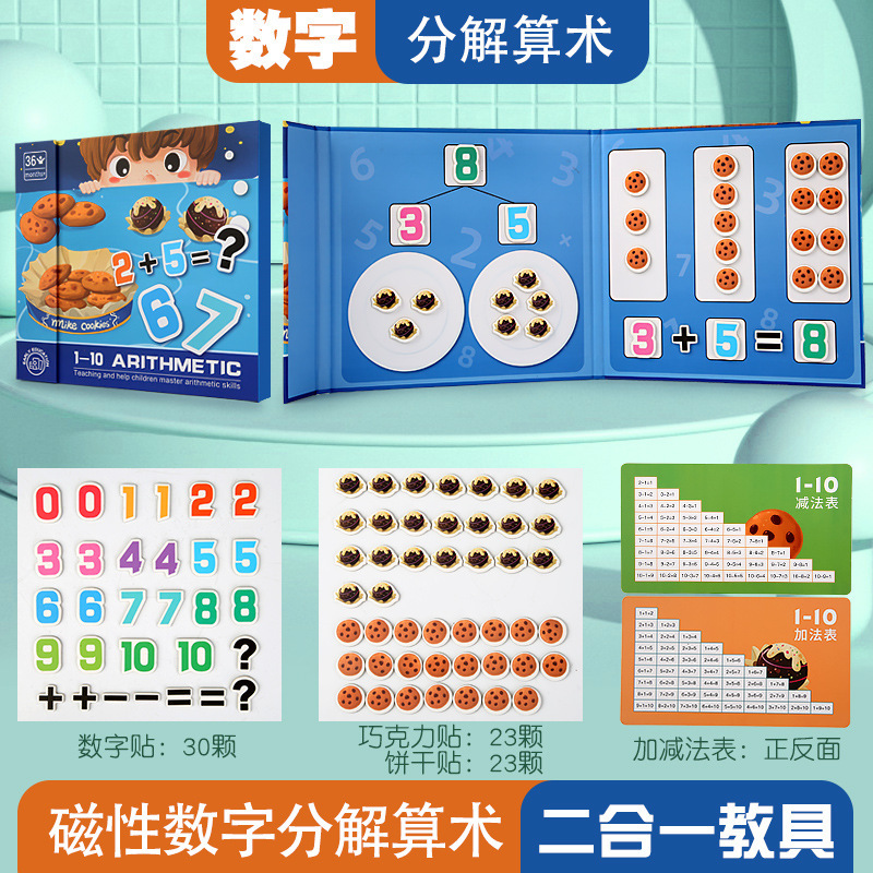 Educación temprana para niños, aritmética, aritmética, descomposición de matemáticas, iluminación para estudiantes de primaria, suma y resta magnética de madera, material didáctico