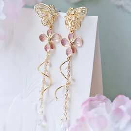 卓萱跨境欧美热卖首饰蝴蝶形状花链水钻吊坠耳钉精美饰品批发