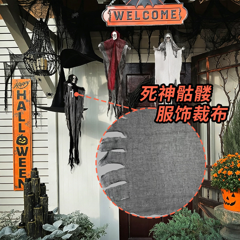 Ghost Festival ropa Halloween colgando fantasma ropa horror cráneo bruja gasa tul decoración del partido fantasma negro