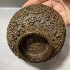 古玩铜器收藏仿古做旧宣德年制百子铜碗老物件家居茶道工艺摆件