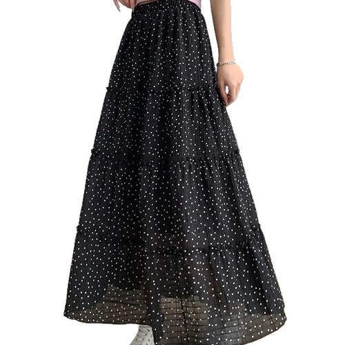 White polka dot cake half skirt for women, summer 2025, temperament high-waisted, slimming large A-line cake-style long dress