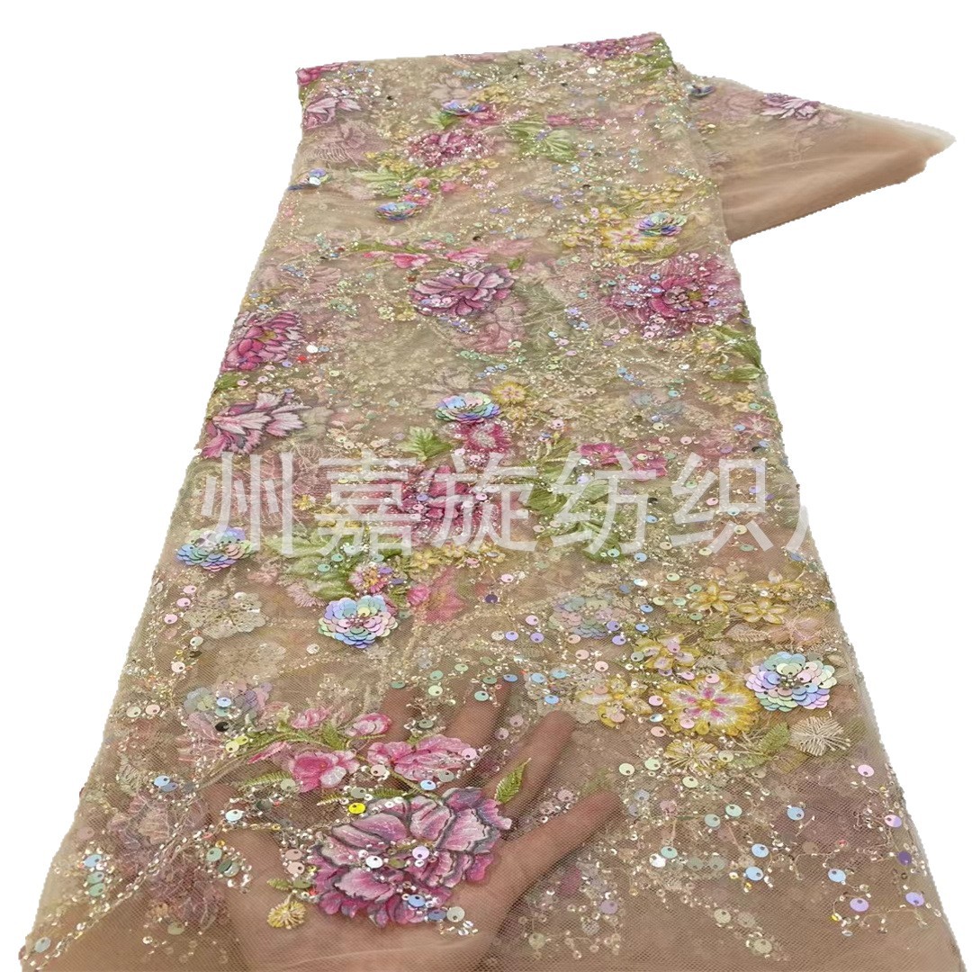 Tela de lentejuelas estilo Hepburn para vestido de novia, tela bordada con lentejuelas multicolores, tela de bordado con lentejuelas, ribete de encaje estilo cheongsam
