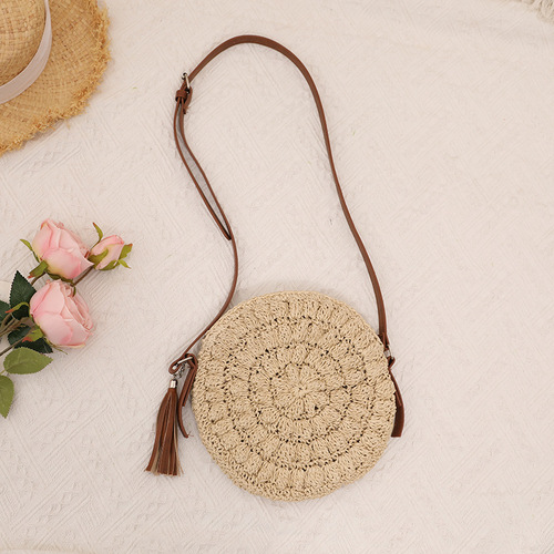 Round Crossbody Straw Bag Handmade Woven Bag Summer Mobile Phone Coin Key Bag Beach Holiday Beach Bag