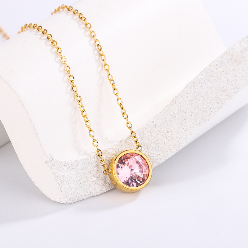 18K Gold Plated Plating Material Wholesale Jewelry Simple Style Round 304 Stainless Steel Zircon 18K Gold Plated Inlay Necklace Cable Chain