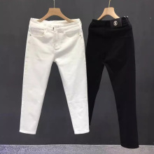 纯色黑色白色牛仔裤男弹力修身直筒简约多袋阳光男孩长裤子男装裤