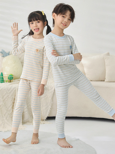 Autumn and Winter Children's Soft Cotton Colorful Underwear Set for Boys and Girls, Boneless Autumn Top and Bottom Pajamas, Pure Cotton Warm Home Clothing