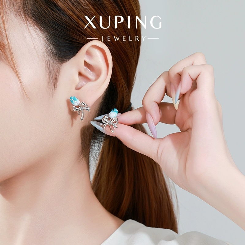 Xuping moda gradiente goteo serie de auriculares de tulipas temperamento simple arco chapado blanco auriculares al por mayor mujeres